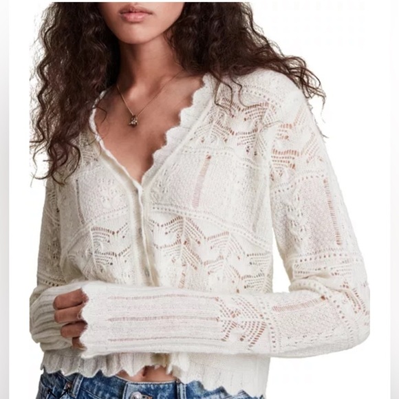 AllSaints Vanessa Cardigan in Chalk White NWT Alpaca Wool Blend Pointelle Lace - Picture 1 of 15
